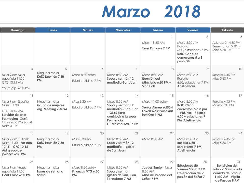 Spanish March 2018 Calendar Spanish March 2018 Calendar